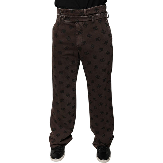 Dolce & Gabbana Brown Logo Cotton Straight Denim Jeans