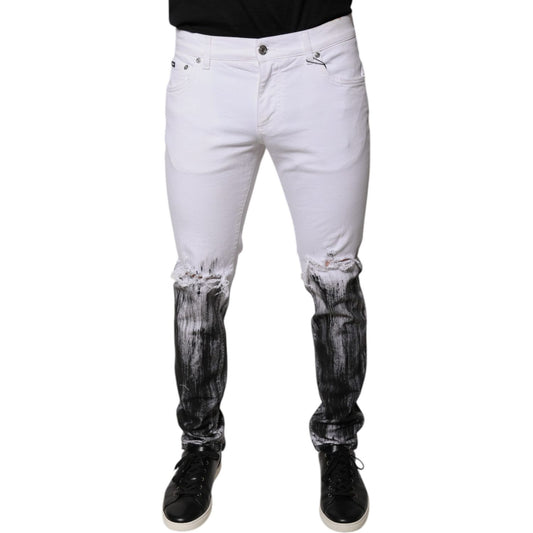 Dolce & Gabbana Black White Logo Cotton Skinny Denim Jeans