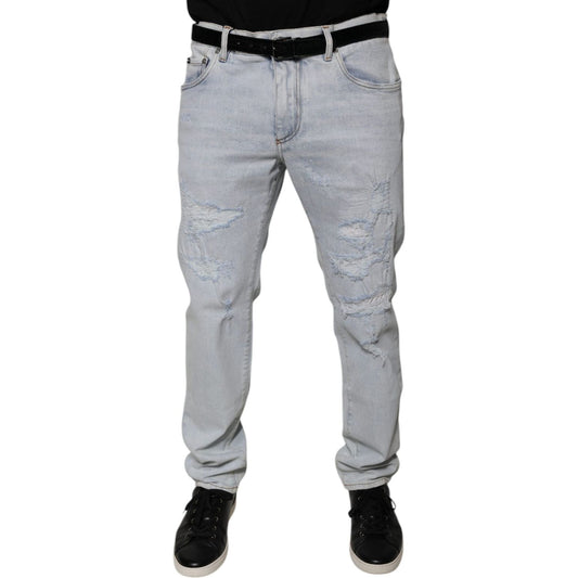 Dolce & Gabbana Light Blue Cotton Tattered Skinny Denim Jeans