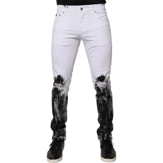 Dolce & Gabbana White Black Logo Cotton Skinny Denim Jeans