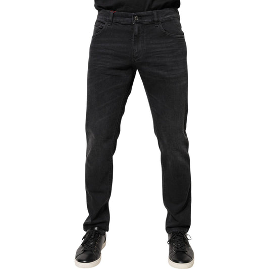 Dolce & Gabbana Black Cotton Logo Plaque Regular Denim Jeans