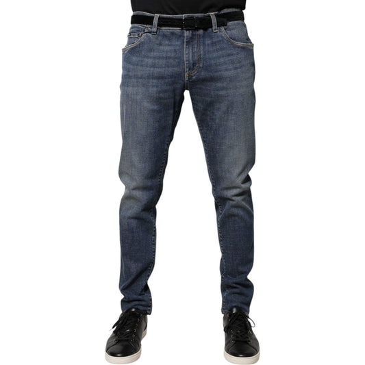 Dolce & Gabbana Blue Logo Plaque Cotton Skinny Denim Jeans