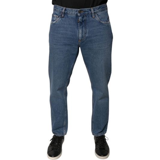 Dolce & Gabbana Blue Cotton Logo Men Loose Denim Jeans