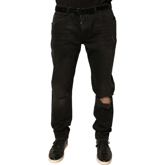 Dolce & Gabbana Black Ripped Logo Cotton Skinny Denim Jeans