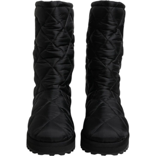 Dolce & Gabbana Black Polyester Padded Mid Calf Boots Winter Shoes