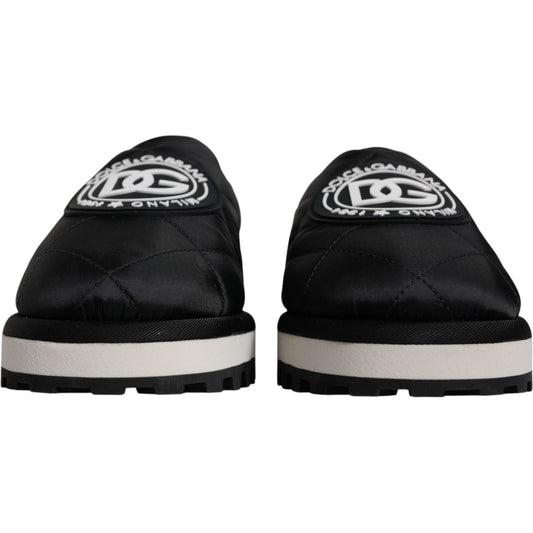 Dolce & Gabbana Black Nylon Quilted Logo Patch Sandals Slides Shoes