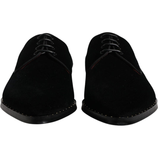 Dolce & Gabbana Black Velvet Cotton Lace Up Derby Shoes