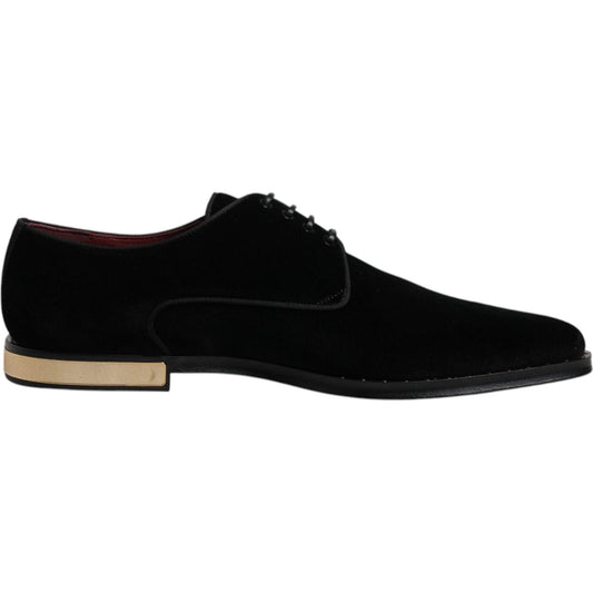 Dolce & Gabbana Black Velvet Cotton Lace Up Derby Shoes