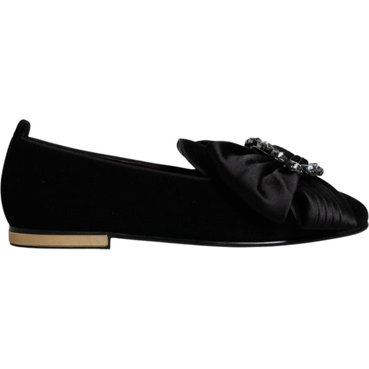 Dolce & Gabbana Black Crystal Flats Men Loafers Dress Shoes