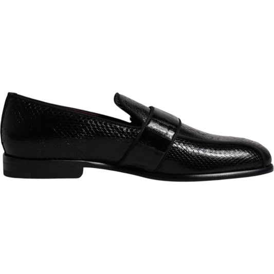 Dolce & Gabbana Black Exotic Leather DG Logo Loafers Formal Dress Shoes