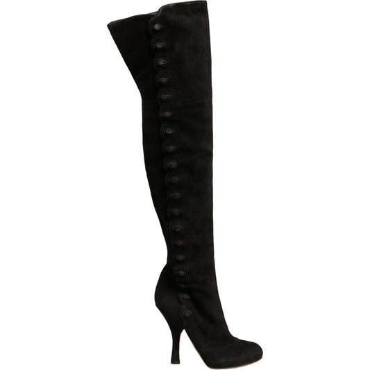 Dolce & Gabbana Black Suede Heels Knee High Boots Shoes