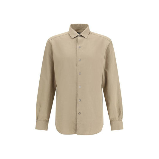 ZEGNA Cotton and linen Shirt 1728,72470364320,Brown,Clothing,L,M,Men,Men - Clothing,New with tags,Shirts - Men - Clothing,ZEGNA ZEGNA ZE-UFX22A9SRO1005-L