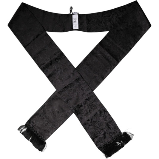 Dolce & Gabbana Black Floral Jacquard Skinny Fringes Scarf 1728,67345645728,Accessories,Black,Dolce & Gabbana,Material: 100% Silk,Men,Men - Accessories,New with tags,Scarves - Men - Accessories Dolce & Gabbana MS7417