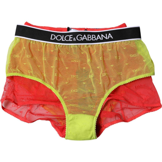 Dolce & Gabbana Red Yellow Tulle Mid Waist Panty Underwear 1728,67345645728,Clothing,Dolce & Gabbana,IT2 | S,Material: 93% Nylon 7% Elastane,New with tags,Red,Underwear - Women - Clothing,Women,Women - Clothing Dolce & Gabbana BIK1960-2