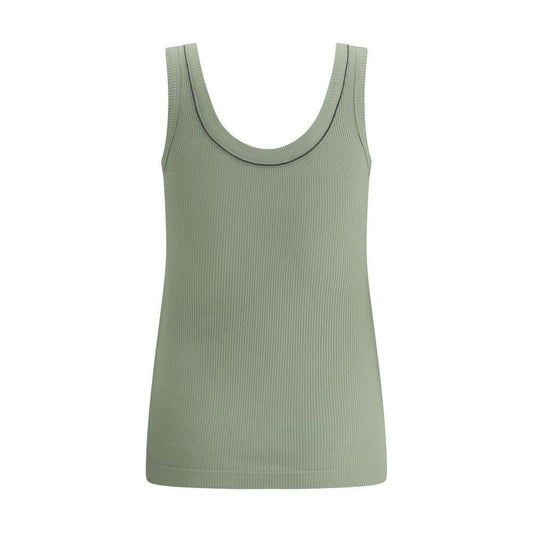Brunello Cucinelli Ribbed Top 1728,72470364320,Brunello Cucinelli,Clothing,Green,New with tags,Tops & T-Shirts - Women - Clothing,Women,Women - Clothing,XS,XXS Brunello Cucinelli BR-MG902FP100C9738-XXS