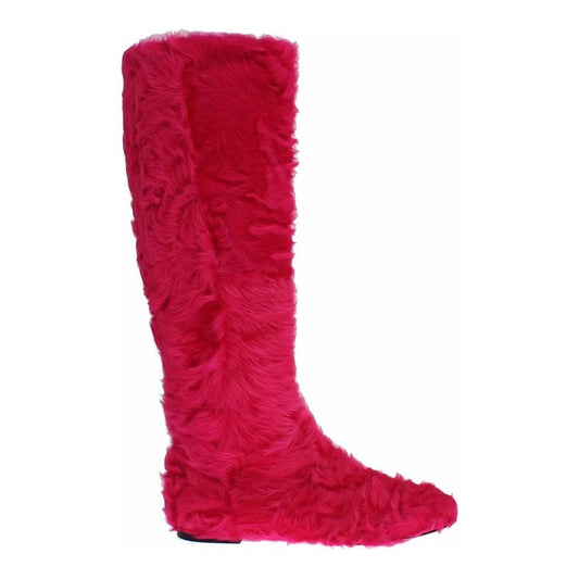 Dolce & Gabbana Pink Lamb Fur Leather Flat Boots Shoes 1728,67345645728,Boots - Women - Shoes,Dolce & Gabbana,EU38/US7.5,Material: 100% Lambskin fur leather,New with tags,Pink,Shoes,Women,Women - Shoes Dolce & Gabbana LA2105-38