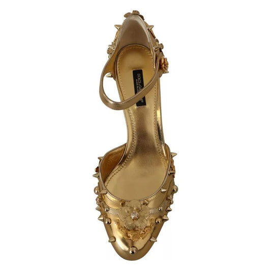 Dolce & Gabbana Gold Studs Vally Slingback Sandals Shoes 1728,67345645728,Dolce & Gabbana,EU38/US7.5,Gold,Material: 100% Leather,Preowned / Defect,Sandals - Women - Shoes,Shoes,Women,Women - Shoes Dolce & Gabbana LA8997-38