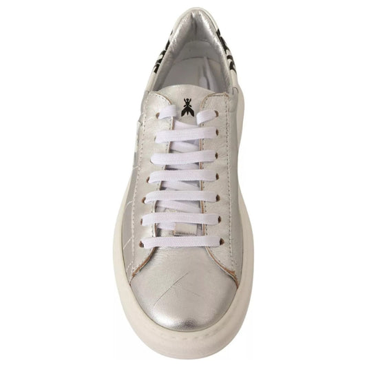 Patrizia Pepe Silver Full Grain Leather Lace Up Sneakers Shoes 1728,67345645728,EU35/US4.5,Material: Leather,Patrizia Pepe,Preowned / Defect,Shoes,Silver,Sneakers - Women - Shoes,Women,Women - Shoes Patrizia Pepe LA9356-35