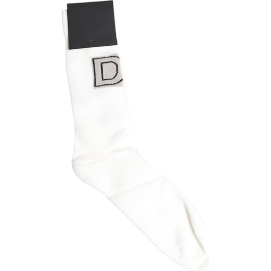 Dolce & Gabbana White Stretch OR VINCIT OMNIA Mid Calf Socks 1728,67345645728,Accessories,Dolce & Gabbana,M,Men,Men - Accessories,New with tags,Socks - Men - Accessories,White Dolce & Gabbana SCS2198-M
