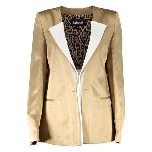 Just Cavalli Gold Linen Women Jacket 1728,44,67403481248,Clothing,Gold,Jackets & Coats - Women - Clothing,Just Cavalli,New with tags,Women,Women - Clothing Just Cavalli JU-3546-44