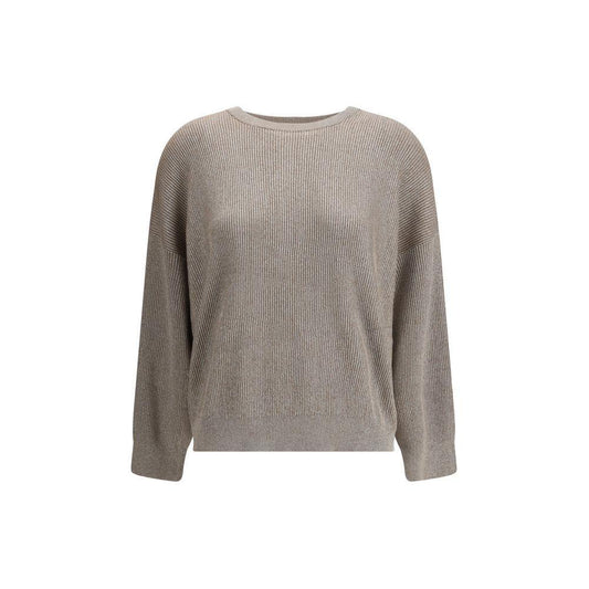 Brunello Cucinelli Lurex Sweater 1728,72470364320,Beige,Brunello Cucinelli,Clothing,L,M,New with tags,Sweaters - Women - Clothing,Women,Women - Clothing Brunello Cucinelli BR-MAZ260200PCXB87-L