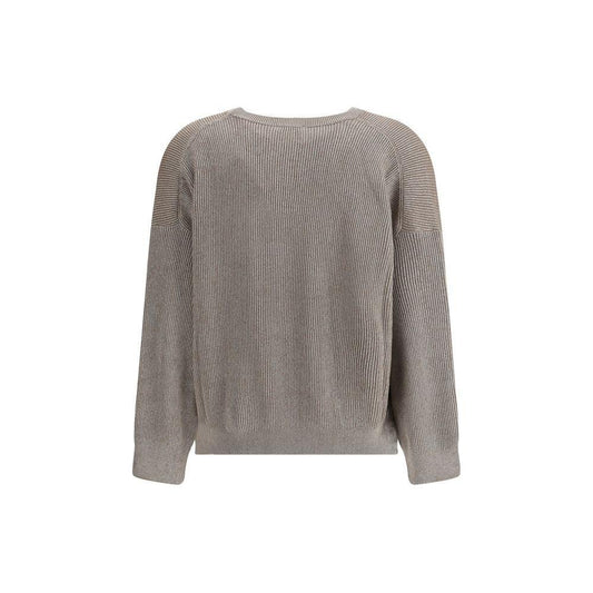 Brunello Cucinelli Lurex Sweater 1728,72470364320,Beige,Brunello Cucinelli,Clothing,L,M,New with tags,Sweaters - Women - Clothing,Women,Women - Clothing Brunello Cucinelli BR-MAZ260200PCXB87-L