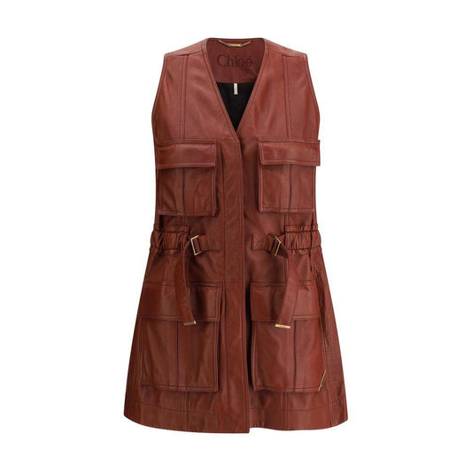 Chloé Leather Vest 1728,72470364320,Bordeaux,Chloé,Clothing,IT36 | XS,Jackets & Coats - Women - Clothing,New with tags,Women,Women - Clothing Chloé CH-CH25UCG0121127N-IT36 | XS