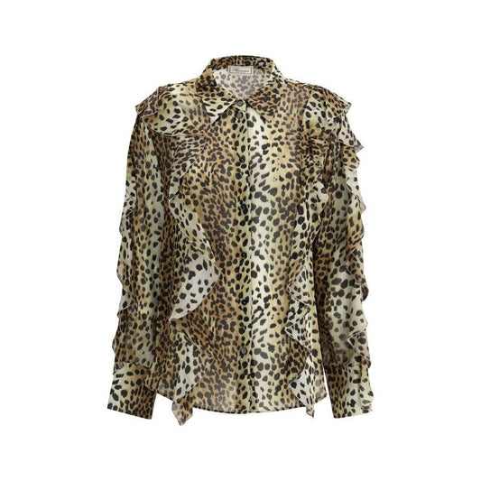 Blumarine Silk chiffon leopard Shirt 1728,72470364320,Blumarine,Clothing,IT40 | M,IT42 | L,IT44 | L,Multicolor,New with tags,Shirts - Women - Clothing,Women,Women - Clothing Blumarine BL-P522C354AM9905-IT44 | L