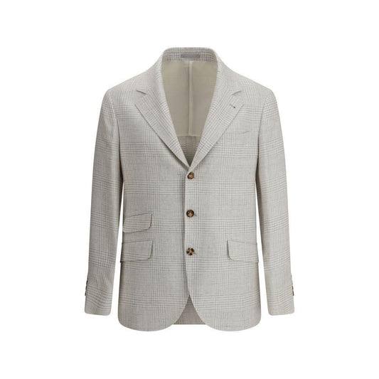 Brunello Cucinelli Single-breasted check Blazer Men 1728,72470364320,Blazers - Men - Clothing,Brunello Cucinelli,Clothing,Cream,IT46 | S,IT54 | XXL,Men,Men - Clothing,New with tags Brunello Cucinelli BR-MR4807BWDC2271-IT46 | S