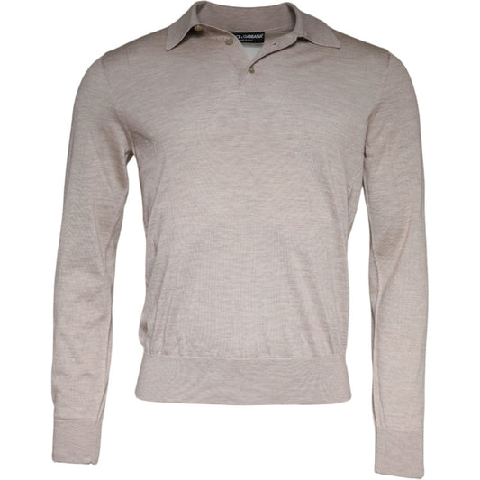 Dolce & Gabbana Beige Cashmere Knit Collared Pullover Sweater 1728,67345645728,Beige,Dolce & Gabbana,IT48 | M,Material: 100% cashmere,Men,Preowned / Defect,Sweaters - Men - Clothing Dolce & Gabbana TSH87012-48
