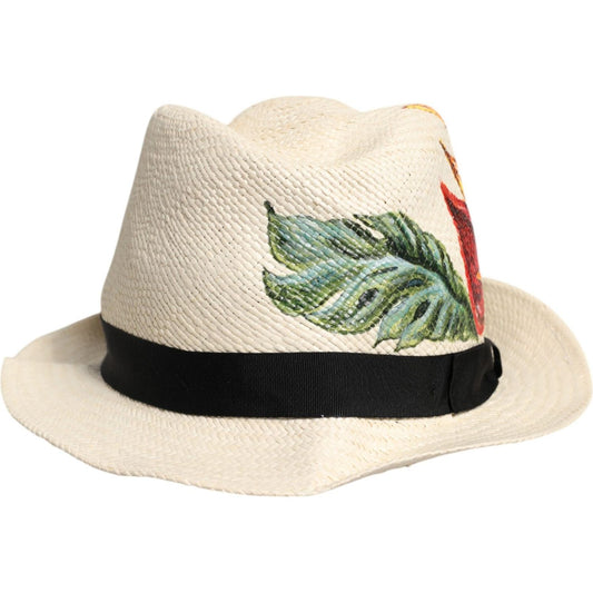 Dolce & Gabbana Beige Floral Print Straw Wide Brim Fedora Hat 1728,57 cm|S,58 cm|M,59 cm|L,67345645728,Accessories,Beige,Dolce & Gabbana,Hats & Caps - Men - Accessories,Material: 100% Straw,Men,Men - Accessories,New with tags Dolce & Gabbana HAT9694-57