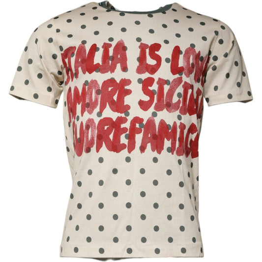 Dolce & Gabbana Beige Graphic Print Polka Dot Cotton T-shirt 1728,67345645728,Beige,Dolce & Gabbana,IT44 | XS,Material: 100% Cotton,Men,New with tags,T-Shirts - Men - Clothing Dolce & Gabbana TSH86890-44