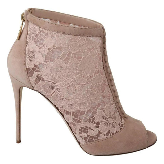 Dolce & Gabbana Beige Lace Suede Peep Toe Ankle Boots Shoes 1728,67345645728,Beige,Boots - Women - Shoes,Dolce & Gabbana,EU40/US9.5,Material: 48% Cotton 37% Leather 11% Viscose 4% Nylon,Preowned / Defect,Women Dolce & Gabbana LA8038-40