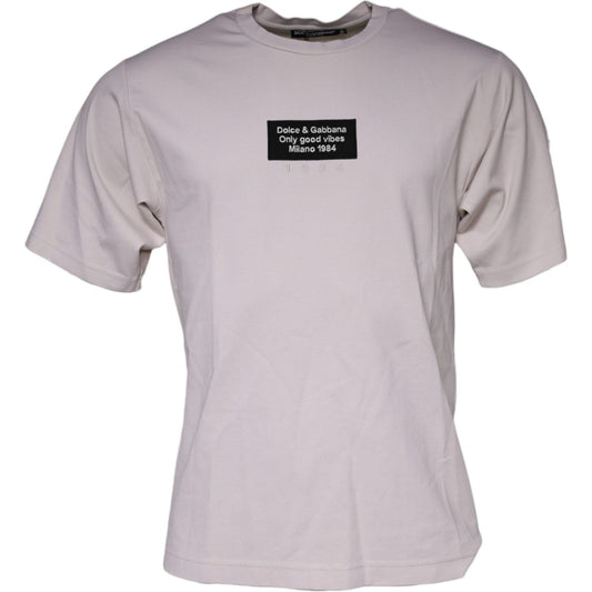 Dolce & Gabbana Beige Logo Cotton Blend Crew Neck T-shirt 1728,67345645728,Beige,Dolce & Gabbana,IT44 | XS,Material: 59% Cotton 38% Nylon 3% Elastane,Men,Preowned / Defect,T-Shirts - Men - Clothing Dolce & Gabbana TSH87032-44