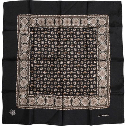 Dolce & Gabbana Black Brown Patterned Square Foulard Scarf 1728,67345645728,Accessories,Black and Brown,Dolce & Gabbana,Material: 100% Silk,Men,Men - Accessories,Preowned / Defect,Scarves - Men - Accessories Dolce & Gabbana MS7262
