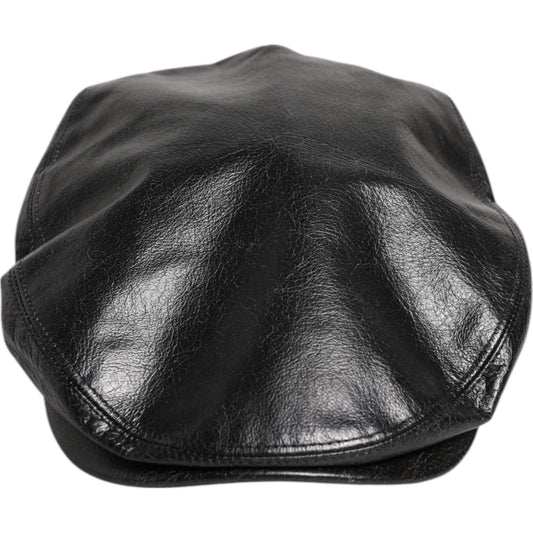 Dolce & Gabbana Black Calf Newsboy Capello Cabbie Hat 1728,60 cm|XL,67345645728,Accessories,Black,Dolce & Gabbana,Hats & Caps - Men - Accessories,Material: 100% Calfskin,Men,Men - Accessories,New with tags Dolce & Gabbana HAT9823-60