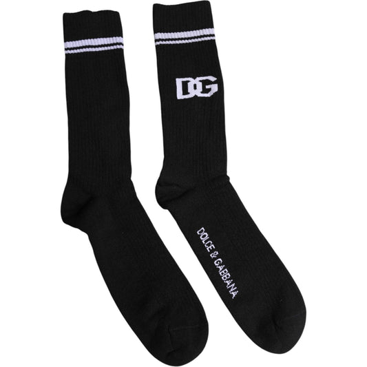 Dolce & Gabbana Black Cotton DG Logo Mid Calf Men Socks 1728,67345645728,Accessories,Black,Dolce & Gabbana,L,Material: 70% Cotton 29% Nylon 1% Elastane,Men,Men - Accessories,New with tags,Socks - Men - Accessories Dolce & Gabbana SCS2188-L