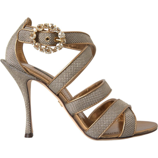 Dolce & Gabbana Bronze Crystal Strap Heels Sandals Shoes 1728,67345645728,Dolce & Gabbana,EU37/US6.5,Gold,Material: 50% PU 37% Leather 13% Polyester,New with tags,Sandals - Women - Shoes Dolce & Gabbana LA11158-37