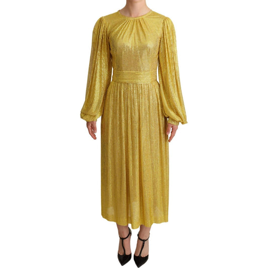 Dolce & Gabbana Crystal Embellished Pleated Maxi Dress 1728,67345645728,Dolce & Gabbana,Dresses - Women - Clothing,IT38|XS,Material: 46% Cotton 27% Nylon 24% Elastane,New with tags,Women,Yellow Dolce & Gabbana DR2716 -38