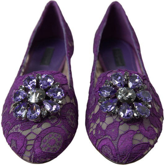 Dolce & Gabbana Elegant Floral Lace Vally Flat Shoes 1728,67345645728,Dolce & Gabbana,EU37/US6.5,Flat Shoes - Women - Shoes,Material: 56% Viscose 39% Cotton 5% Nylon,New with tags,Purple,Women Dolce & Gabbana LA10303-37