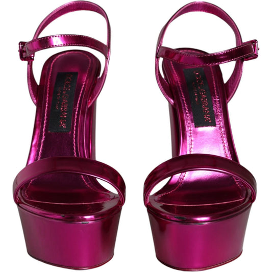 Dolce & Gabbana Fuchsia Leather Platform Logo Keira Sandals Shoes 1728,67345645728,Dolce & Gabbana,EU39/US8.5,Fuchsia,Material: 64% PU 36% Polyester,Preowned / Defect,Sandals - Women - Shoes,Women Dolce & Gabbana LA11488-39