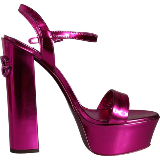 Dolce & Gabbana Fuchsia Leather Platform Logo Keira Sandals Shoes 1728,67345645728,Dolce & Gabbana,EU39/US8.5,Fuchsia,Material: 64% PU 36% Polyester,Preowned / Defect,Sandals - Women - Shoes,Women Dolce & Gabbana LA11488-39