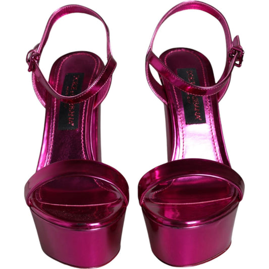 Dolce & Gabbana Fuchsia Leather Platform Logo Keira Sandals Shoes 1728,67345645728,Dolce & Gabbana,EU40/US9.5,Fuchsia,Material: 64% PU 36% Polyester,New with tags,Sandals - Women - Shoes,Women Dolce & Gabbana LA11489-40
