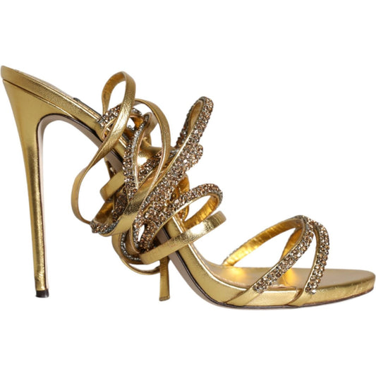 Dolce & Gabbana Gold Crystals Keira Heels Sandals Shoes 1728,67345645728,Dolce & Gabbana,EU39.5/US9,Gold,Material: 100% Lamb Leather,Preowned / Defect,Sandals - Women - Shoes,Women Dolce & Gabbana LA11356-39.5