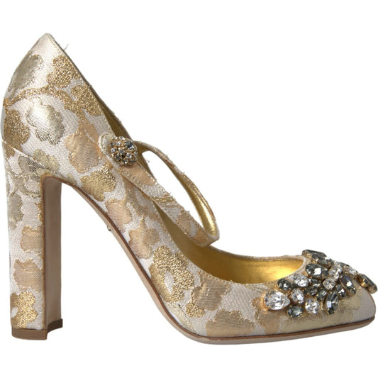 Dolce & Gabbana Gold Jacquard Crystal Mary Janes Pumps Shoes 1728,67345645728,Dolce & Gabbana,EU39/US8.5,Gold,Material: 35+15%LU+50%PC,New with tags,Pumps - Women - Shoes,Women Dolce & Gabbana LA10838-39