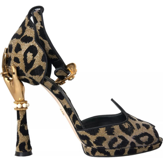 Dolce & Gabbana Gold Leopard Embellished Heel Sandals Shoes 1728,67345645728,Dolce & Gabbana,EU39/US8.5,Gold,Preowned / Defect,Sandals - Women - Shoes,Women Dolce & Gabbana LA10698-39