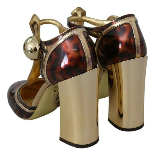 Dolce & Gabbana Gold Leopard T-strap Pumps Sandals Shoes 1728,67345645728,Dolce & Gabbana,EU41/US10.5,Gold,Material: Leather,Preowned / Defect,Sandals - Women - Shoes,Women Dolce & Gabbana LA7775-41