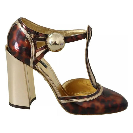 Dolce & Gabbana Gold Leopard T-strap Pumps Sandals Shoes 1728,67345645728,Dolce & Gabbana,EU41/US10.5,Gold,Material: Leather,Preowned / Defect,Sandals - Women - Shoes,Women Dolce & Gabbana LA7775-41