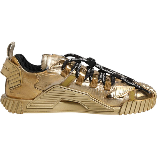Dolce & Gabbana Gold Stretch Lace Up NS1 Sneakers Shoes 1728,67345645728,Dolce & Gabbana,EU38/US7.5,Gold,Material: 45% Polyester 30% Nylon 10% Leather 5% PVC 5% Cotton 5% Viscose,Preowned / Defect,Sneakers - Women - Shoes,Women Dolce & Gabbana LA12328-38