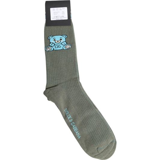 Dolce & Gabbana Gray Cotton DG Bear Mid Calf Socks 1728,67345645728,Accessories,Dolce & Gabbana,Gray,L,Material: 61% Cotton 38% Nylon 1% Elastane,Men,Men - Accessories,New with tags,Socks - Men - Accessories Dolce & Gabbana SCS2195-L